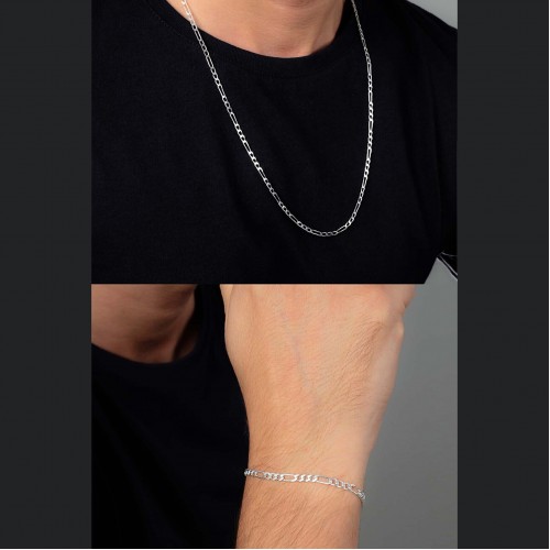 Mens Necklace & Bracelet - Silver - 8501