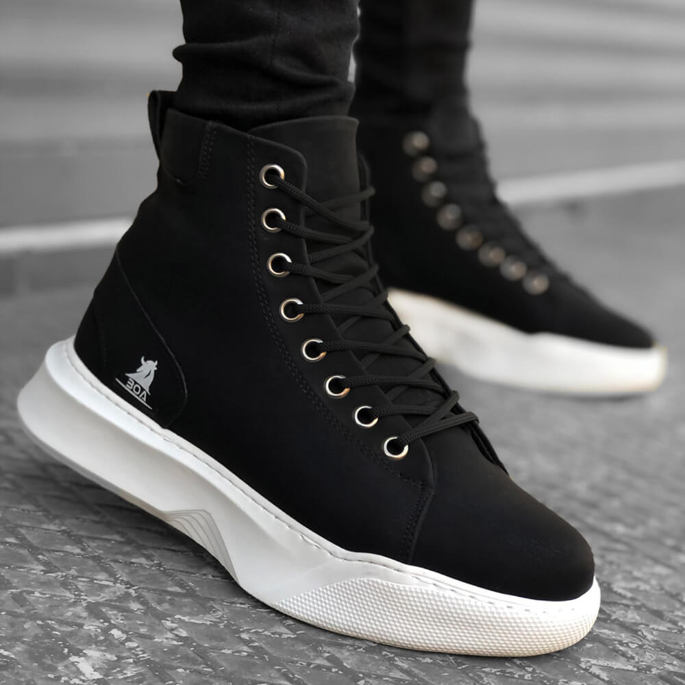 Mens High Top Sneakers - Black White - 0155 - 3