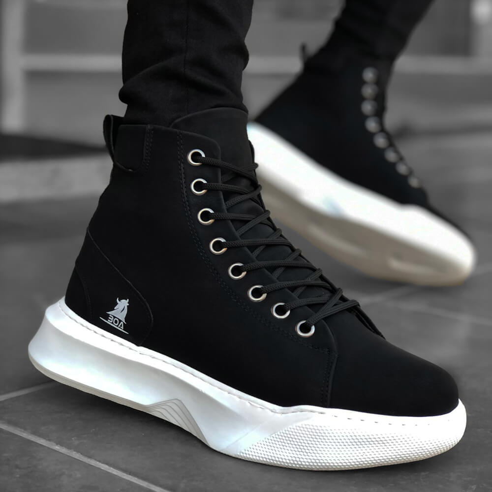 Mens High Top Sneakers - Black White - 0155 - 3