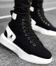 Mens High Top Sneakers - Black White - 0155 - 2