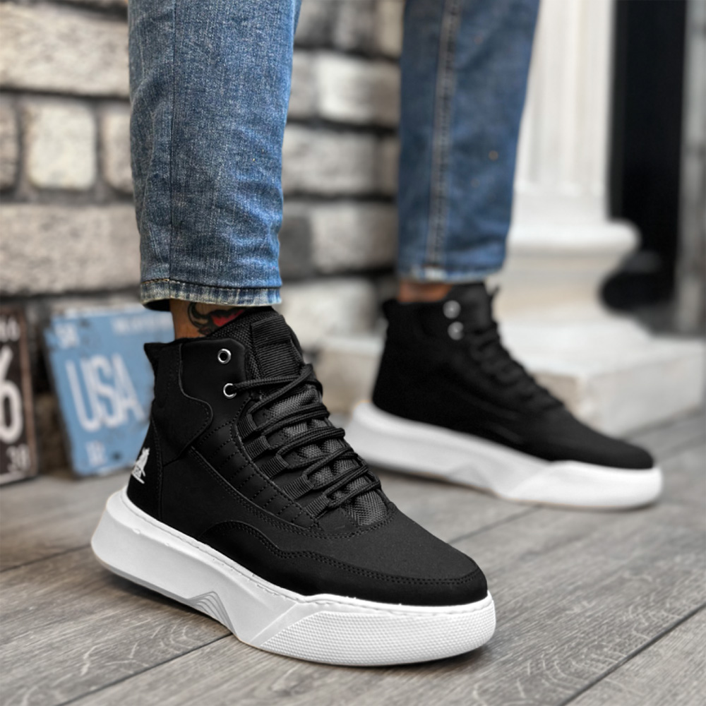 Mens High Top Sneakers - Black White - 0192