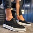 Mens Casual Shoes - Black White Suede - T12