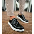 Mens Classic Shoes - Black White Patent Leather - 003