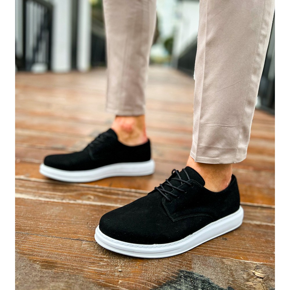 Mens Classic Shoes - Black White Suede - 003