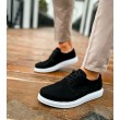 Mens Classic Shoes - Black White Suede - 003