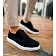 Mens Classic Shoes - Black White Suede - 003