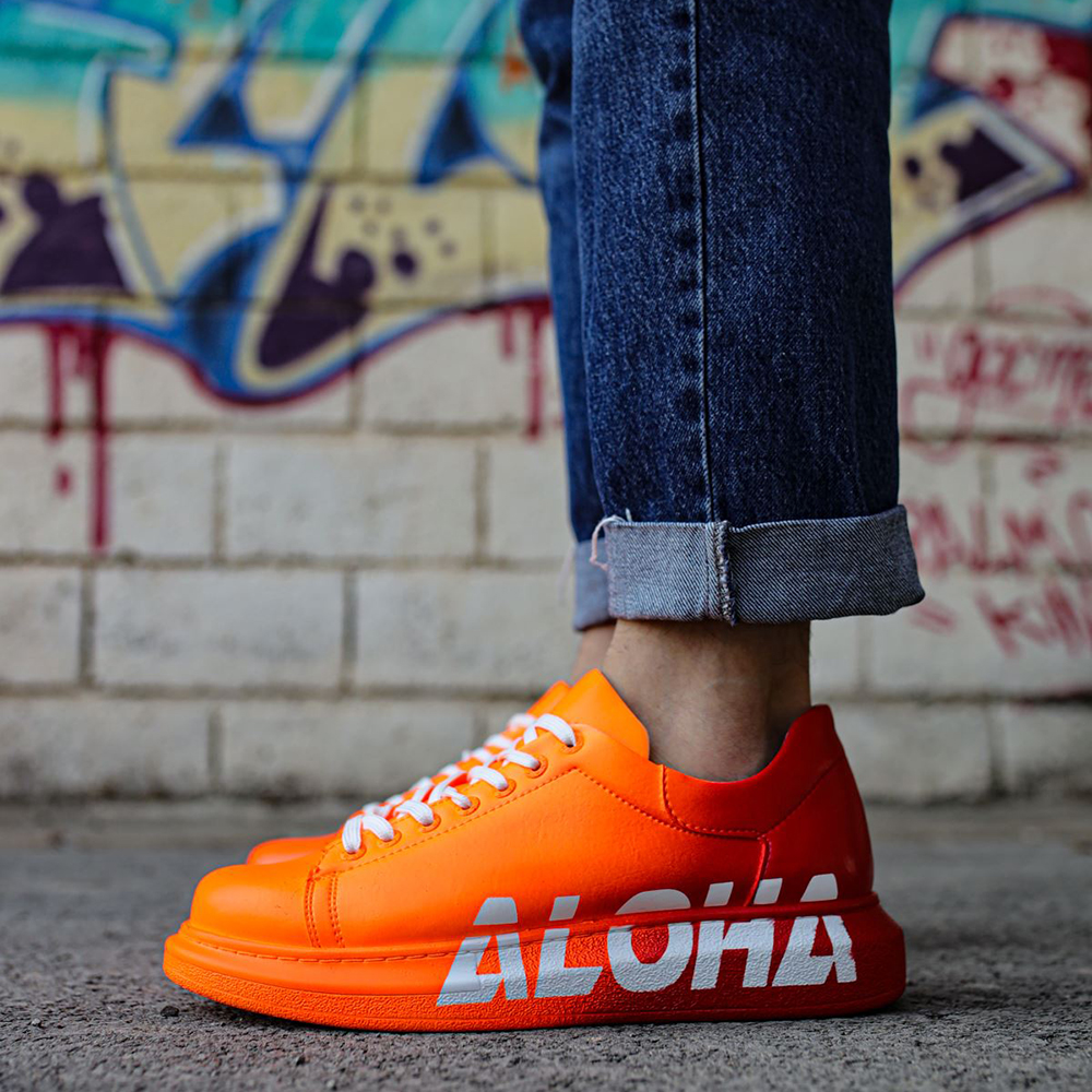 Mens Sneakers - Orange White Aloha Painted - 254