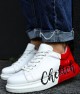 Mens Sneakers - White Red Painted - 254