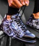 Mens Sneakers - Blue White Graffiti Painted - 254