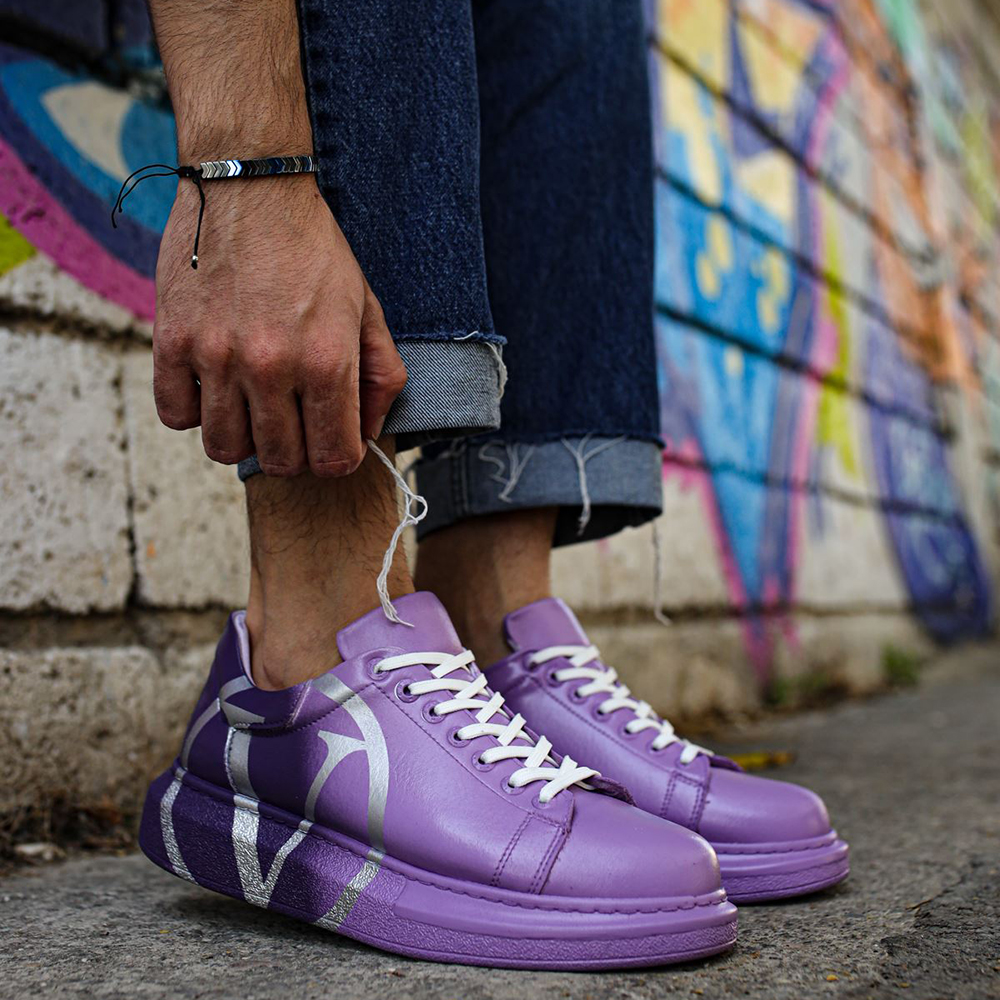 Mens Sneakers - Purple Painted - 254