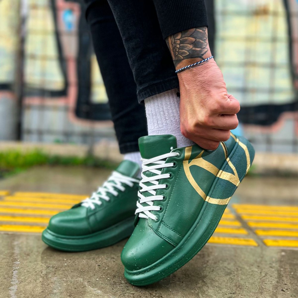 Mens Sneakers - Green Yellow Painted - 254