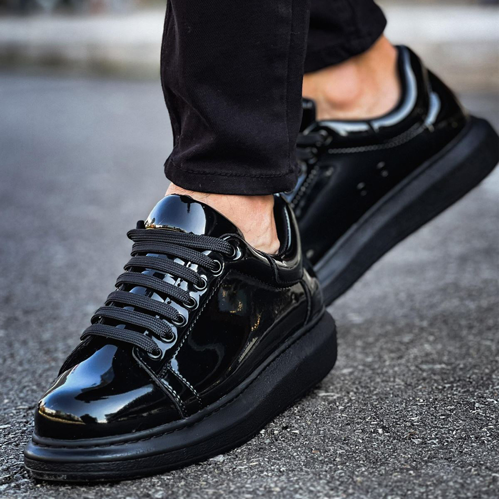 Mens Sneakers - Black Patent Leather - Apollo