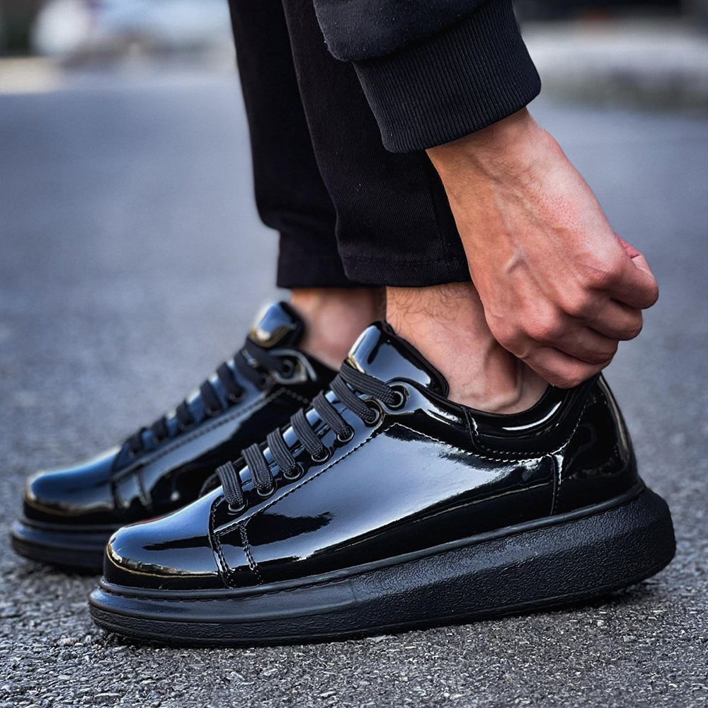 Mens Sneakers - Black Patent Leather - Apollo