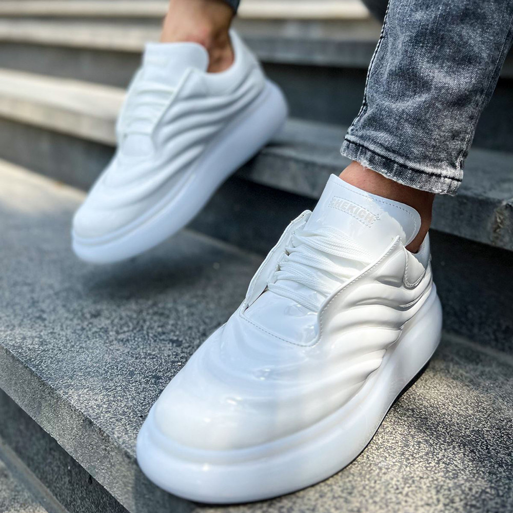 Mens Sneakers - White Patent Leather - 295