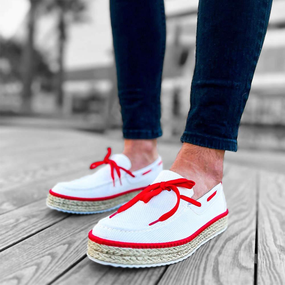 Mens Espadrilles - White Red - 311