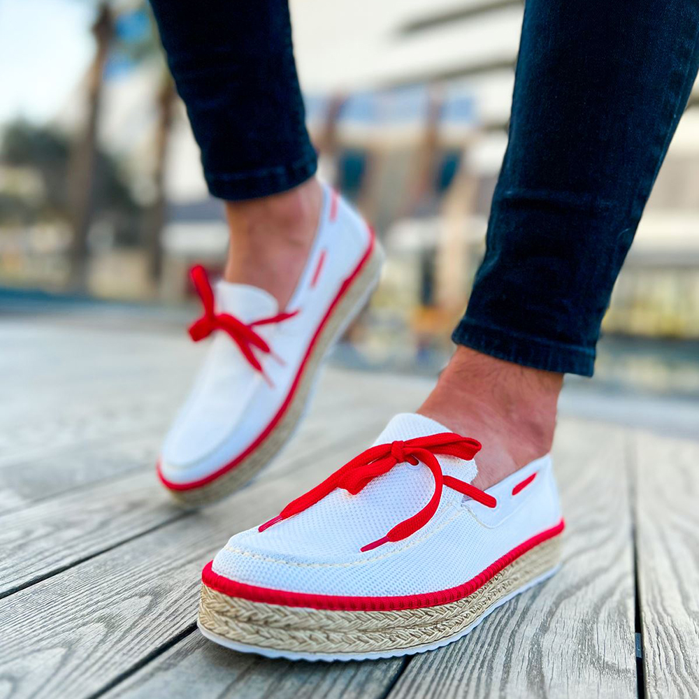 Mens Espadrilles - White Red - 311