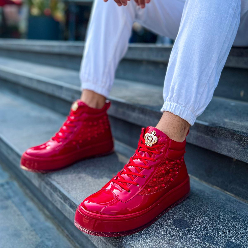 Mens Boots - Red Patent Leather - 973