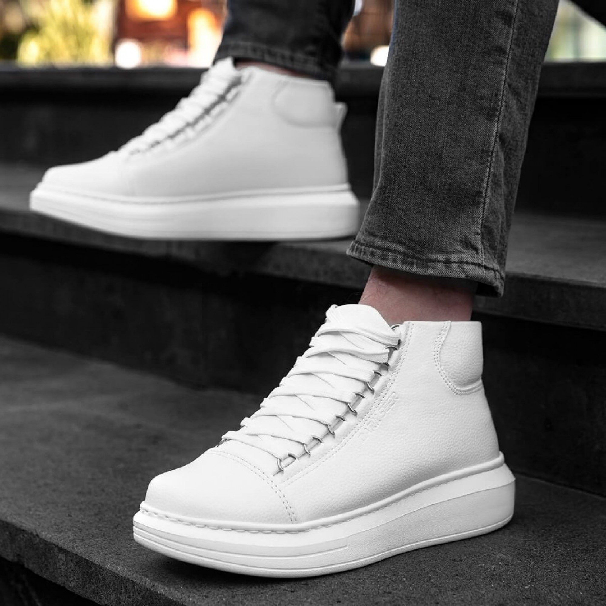 Men's High Top Sneakers - White - Enzo